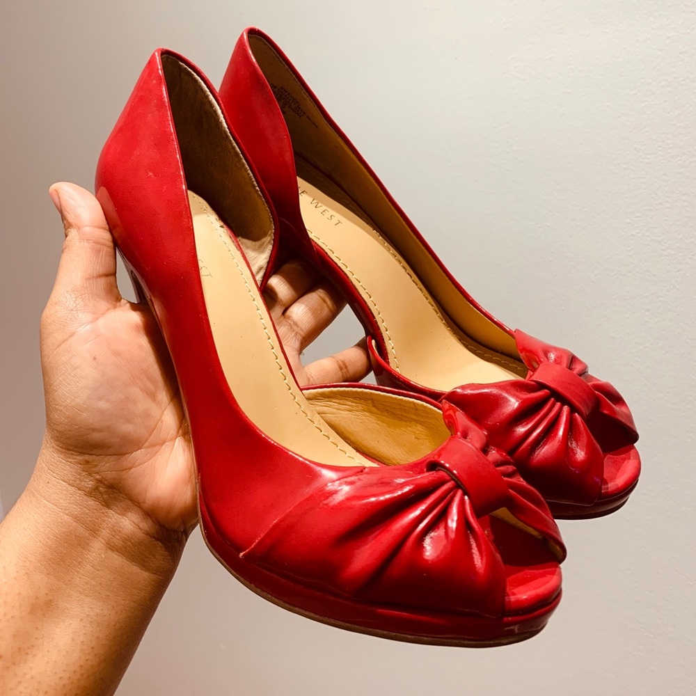 Nine West || Patent Red Peep Toe Pumps